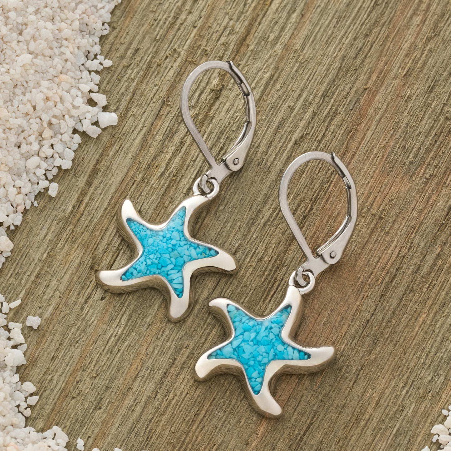 Turquoise Starfish Leverback Earrings