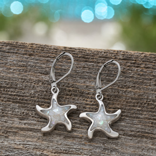 Mother of Pearl Starfish Leverback Earrings