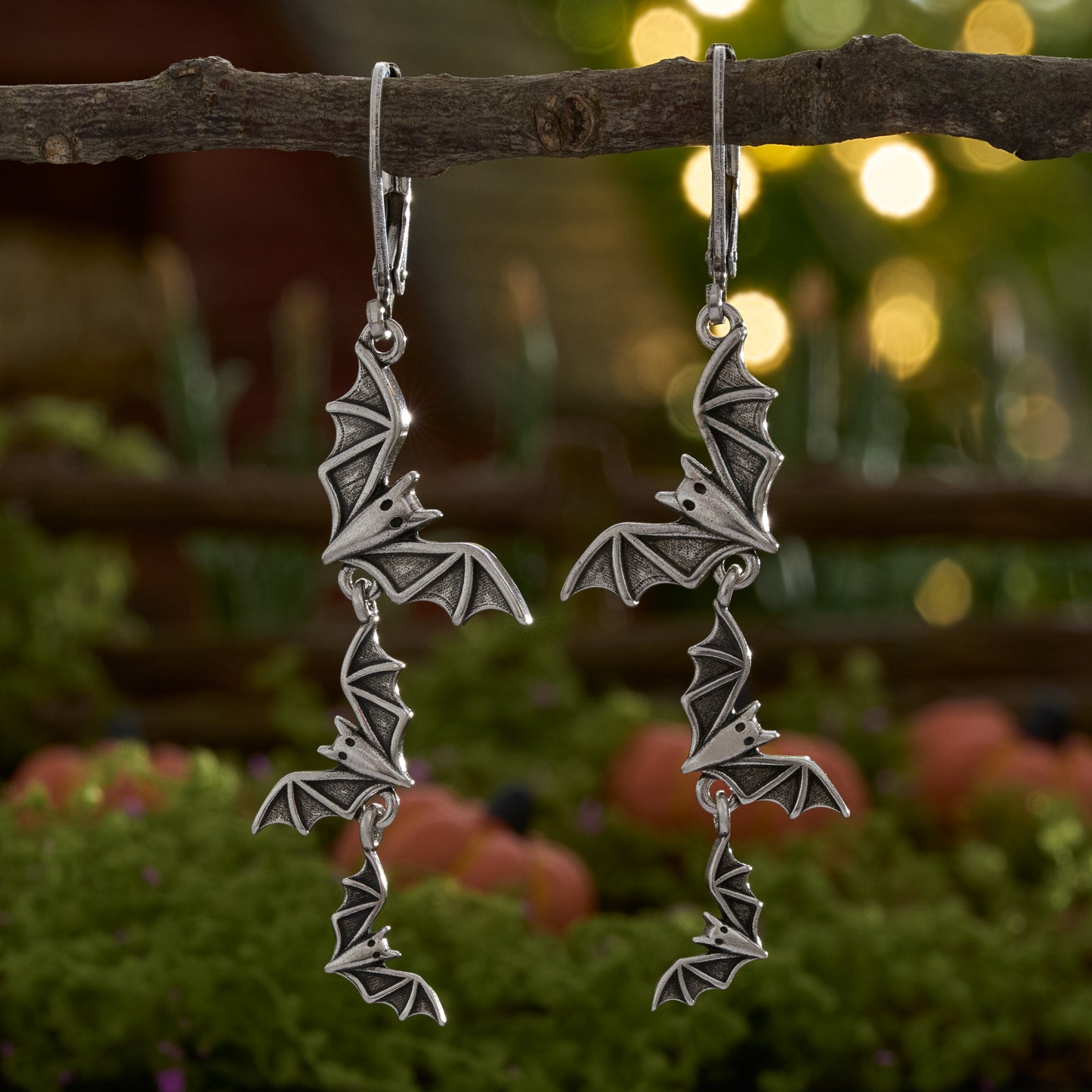 Vintage Cascading Bat Leverback Earrings