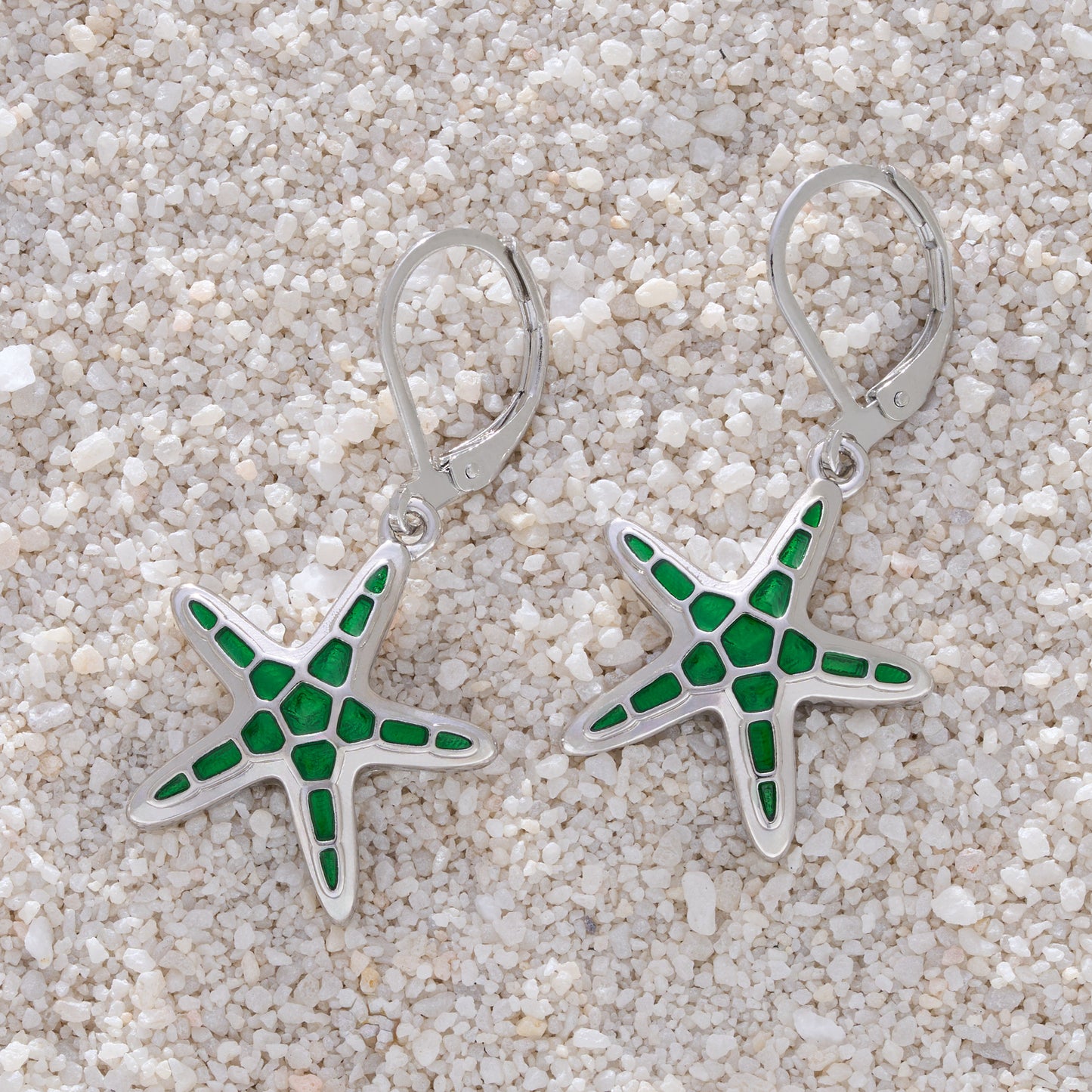 Green Starfish Leverback Earrings