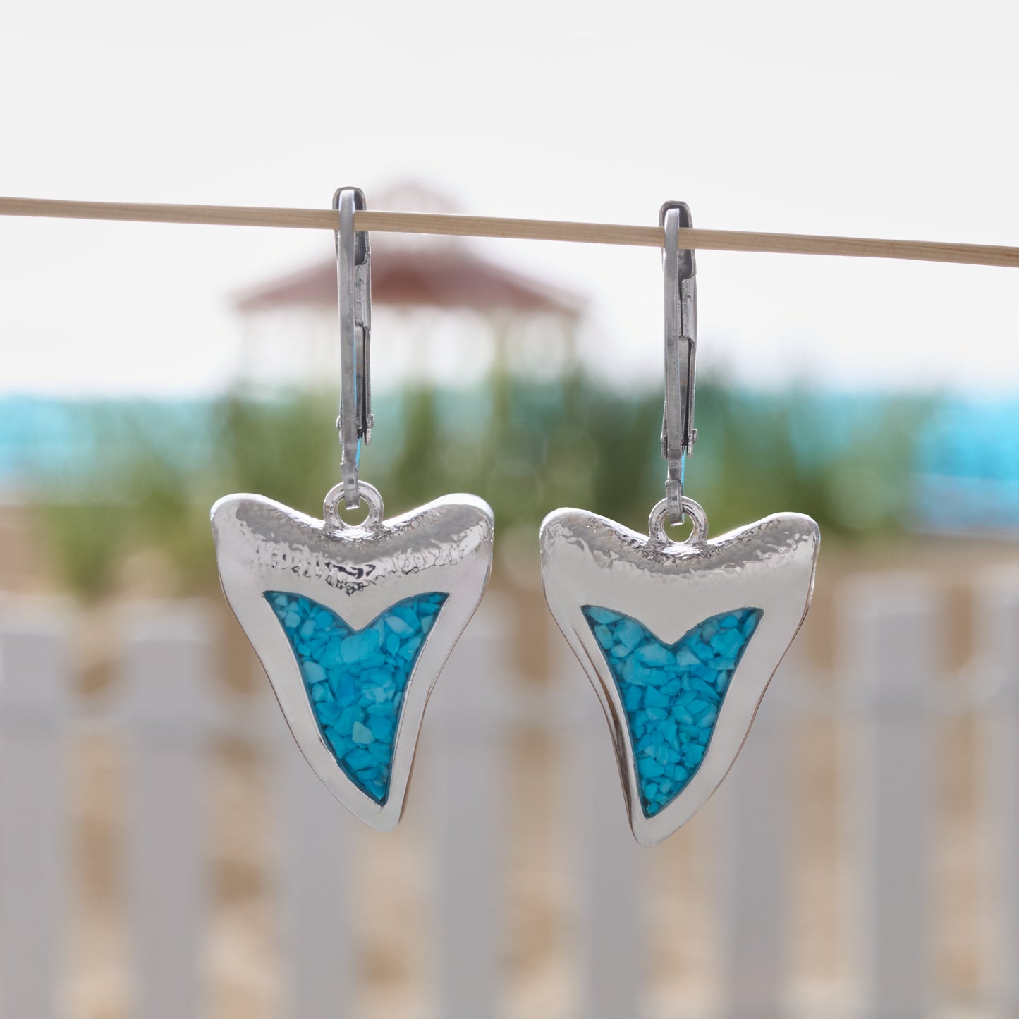 Turquoise Shark Tooth Leverback Earrings
