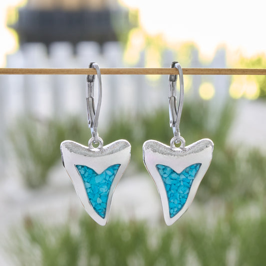 Turquoise Shark Tooth Leverback Earrings