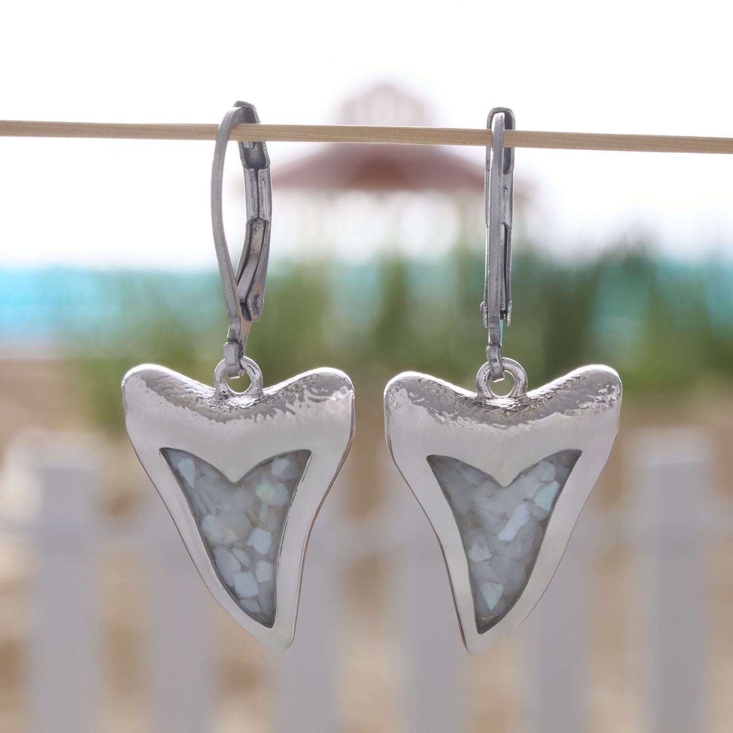 Mother of Pearl Shark Tooth Leverback Earrings