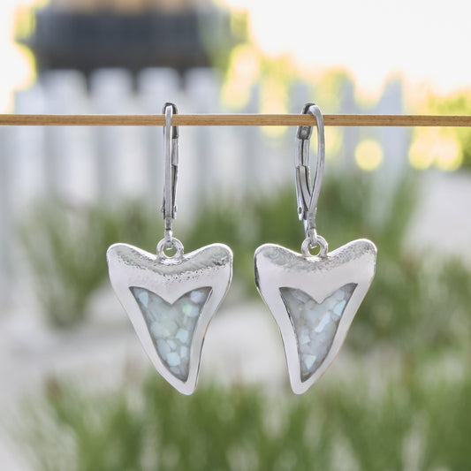 Mother of Pearl Shark Tooth Leverback Earrings