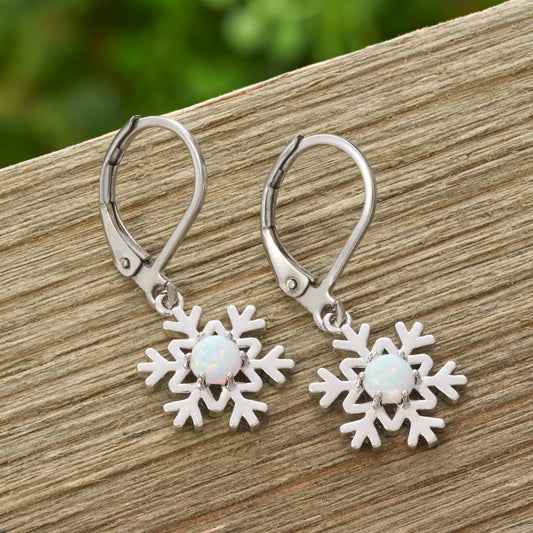 Snowflake Opal Leverback Earrings