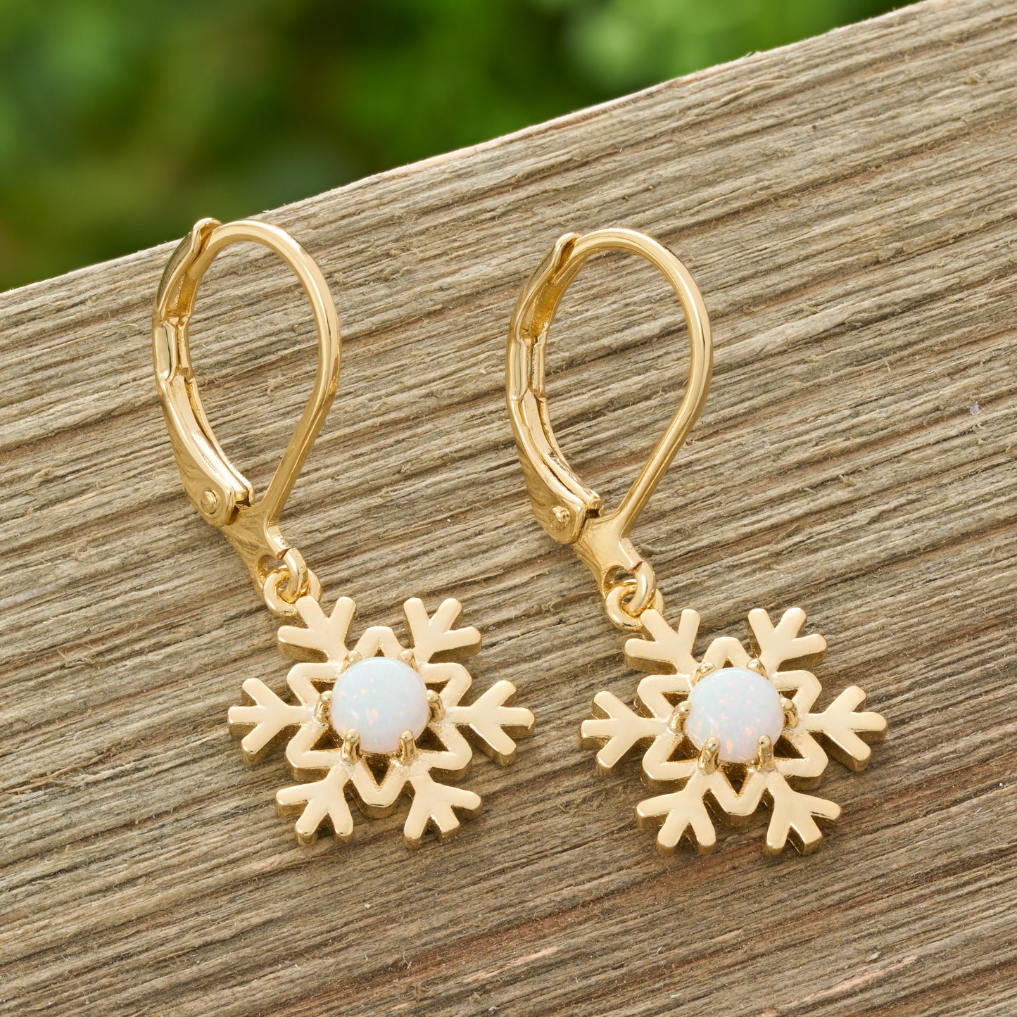 Gold Snowflake Opal Leverback Earrings
