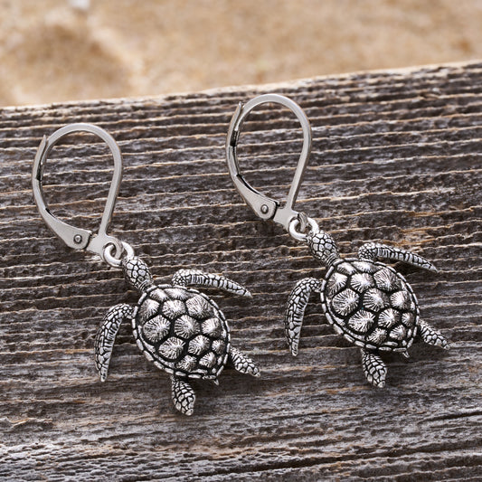 Vintage Sea Turtle Leverback Earrings