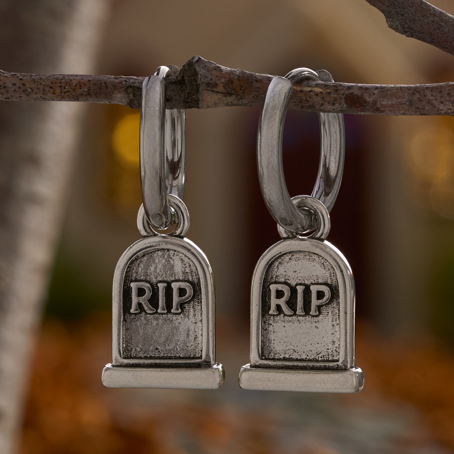 Halloween Tombstone Hoop Earrings