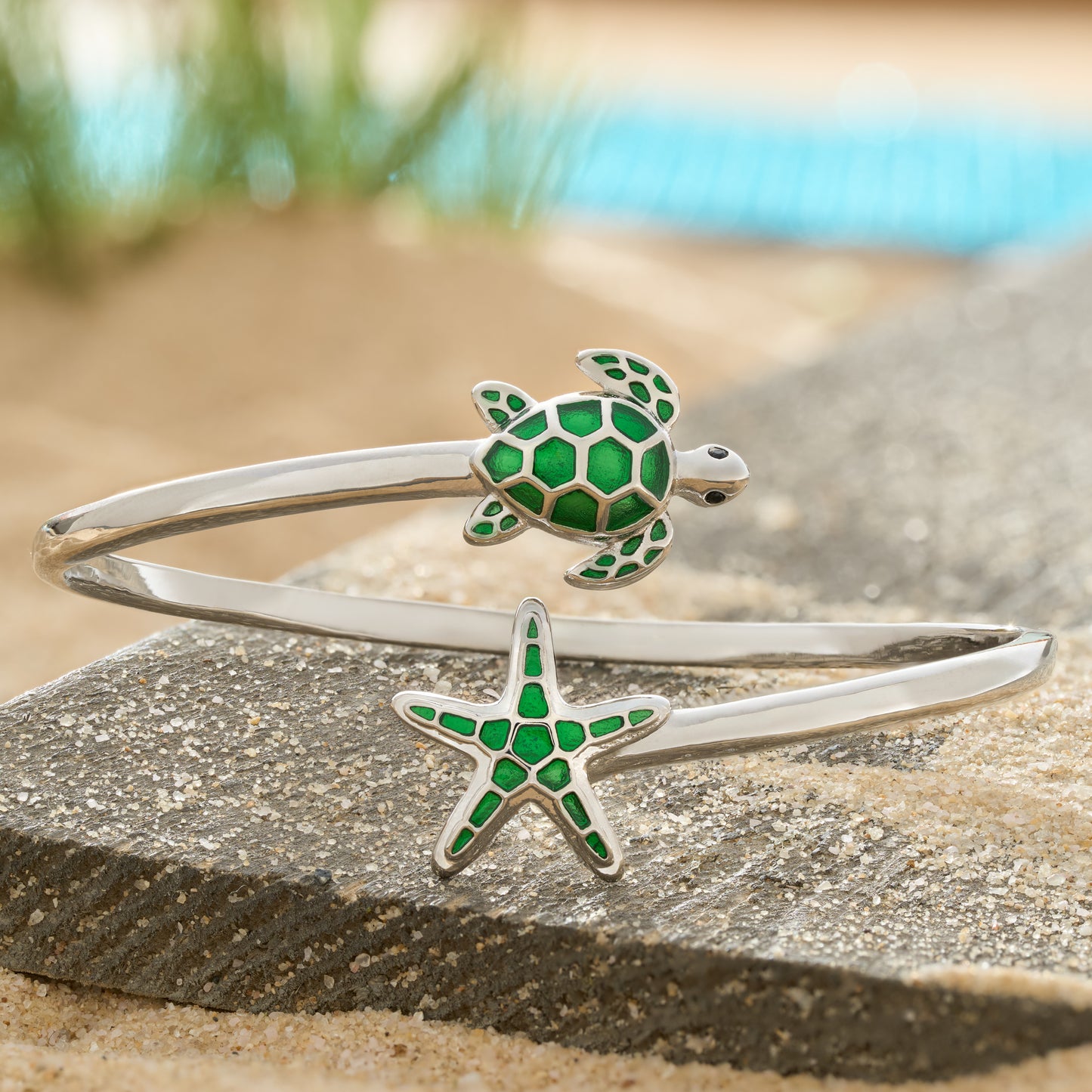 Green Sea Turtle & Starfish Cuff Bracelet