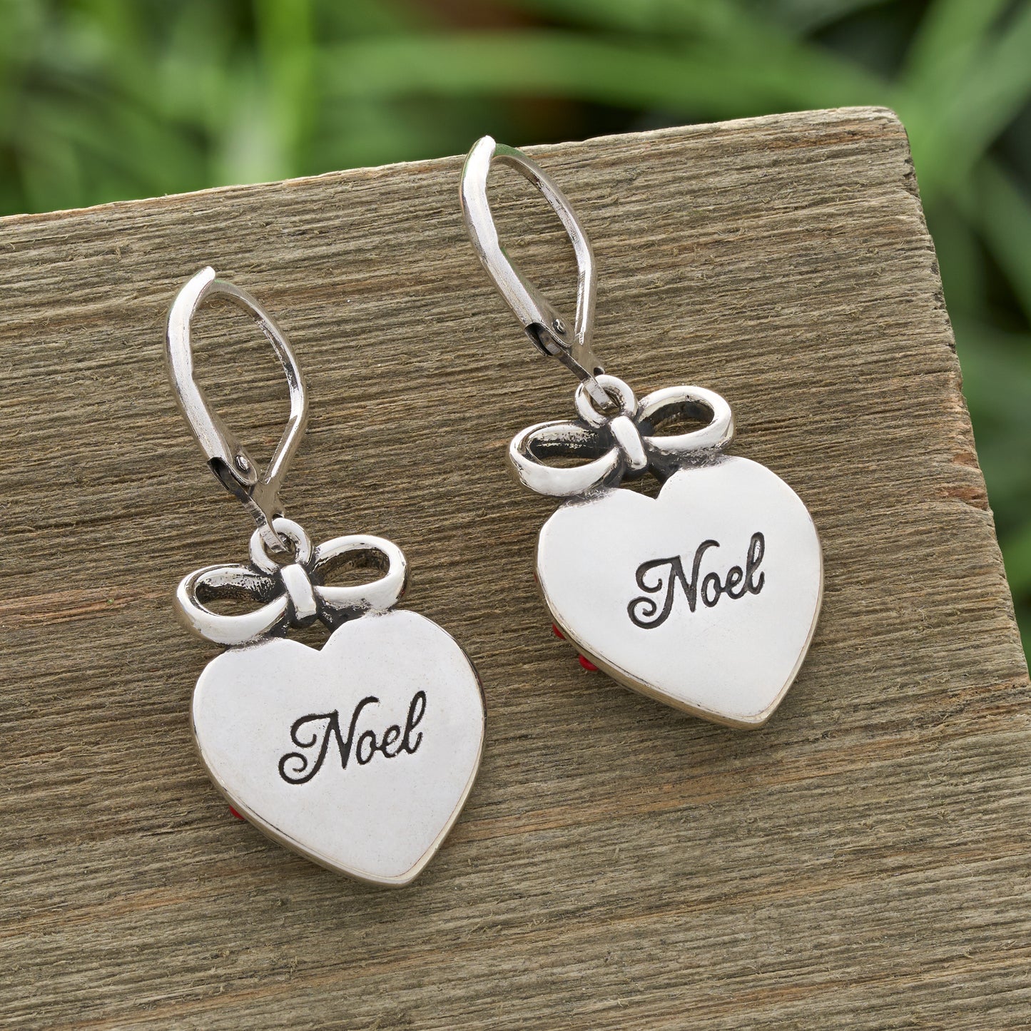 Red Enamel Holly Heart Bow Leverback Earrings