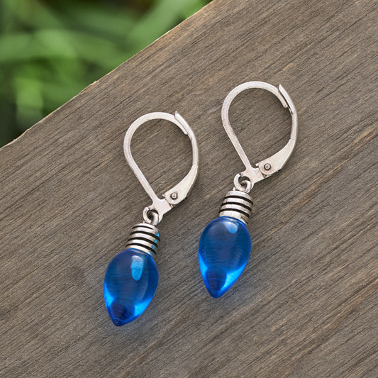 Blue Christmas Light Leverback Earrings