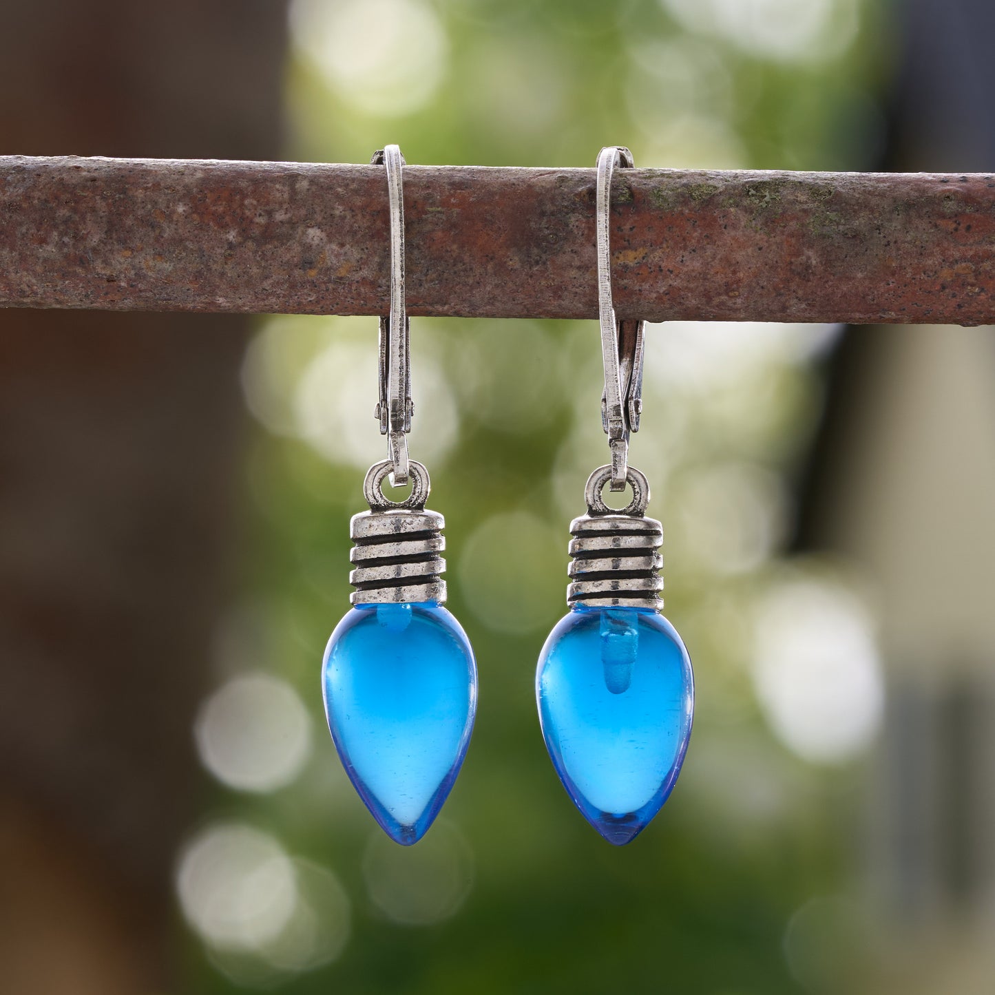 Blue Christmas Light Leverback Earrings