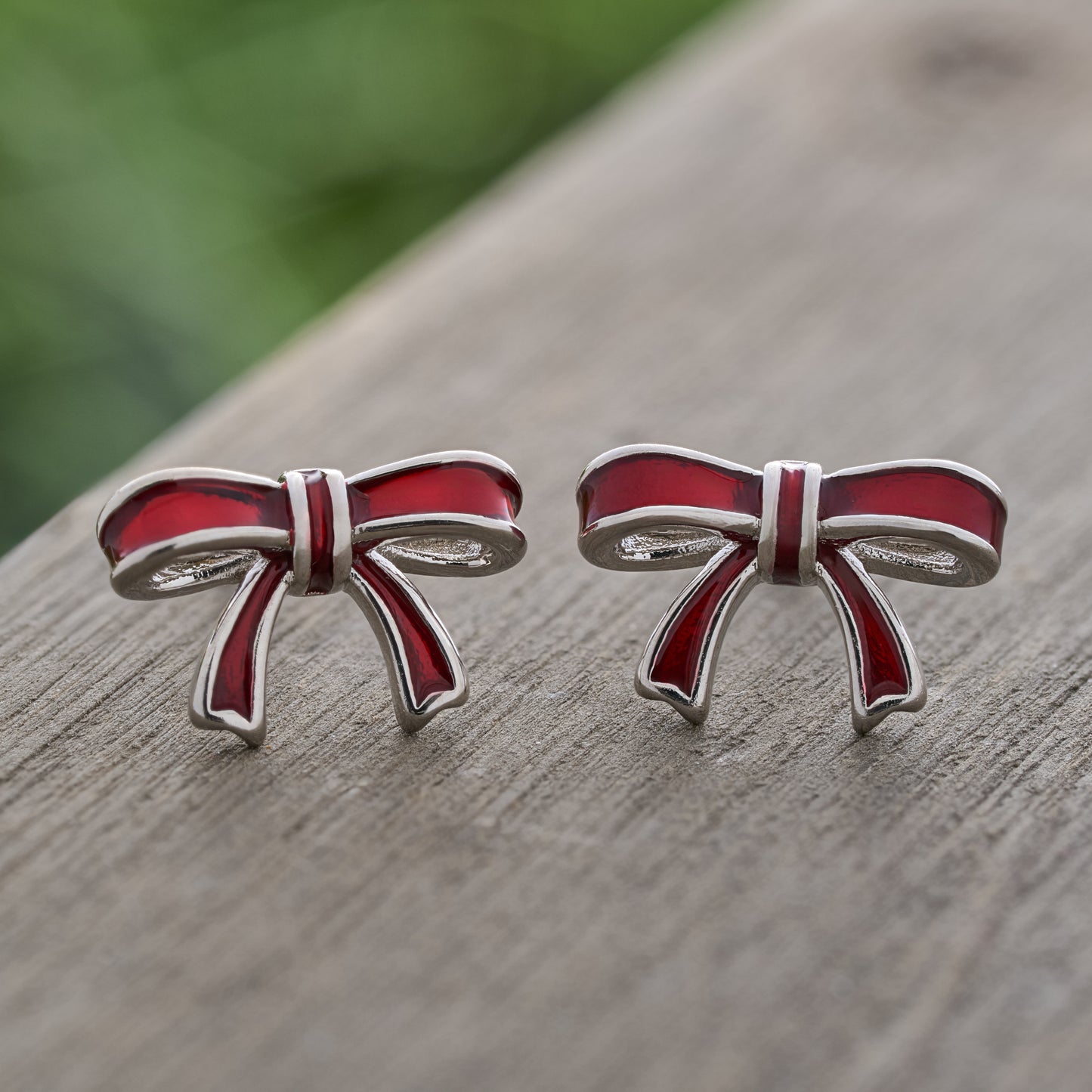 Red Enamel Bow Studs