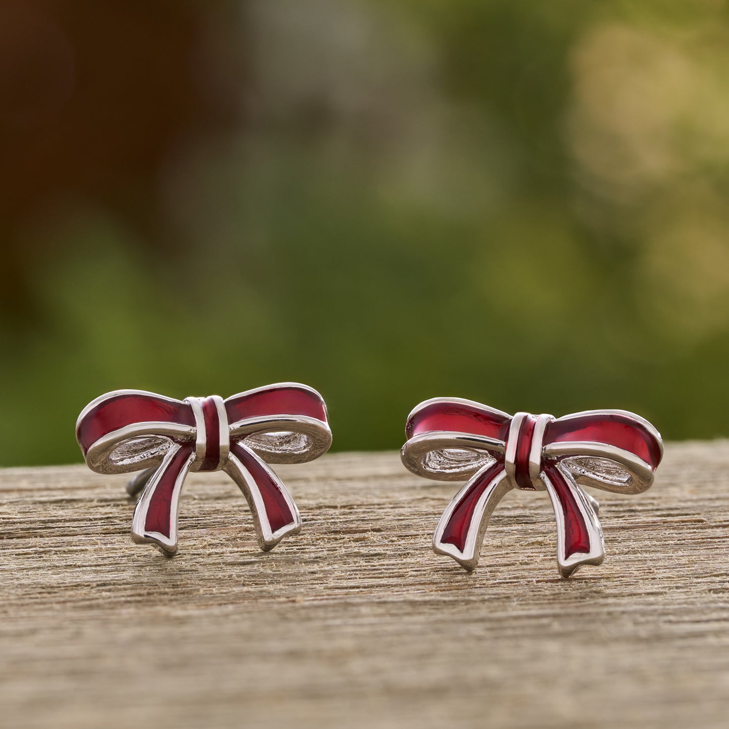 Red Enamel Bow Studs