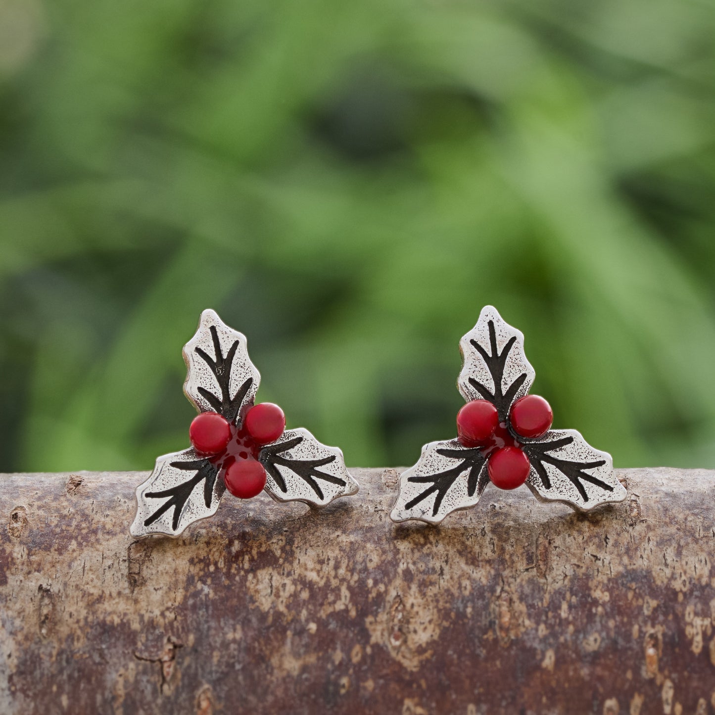 Red Enamel Holly Studs