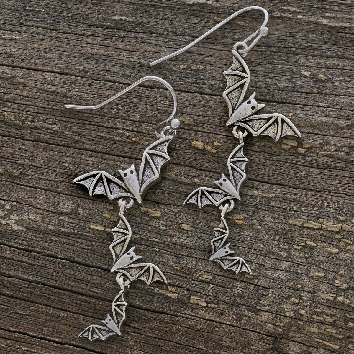 Vintage Cascading Bat Earrings with French Hooks