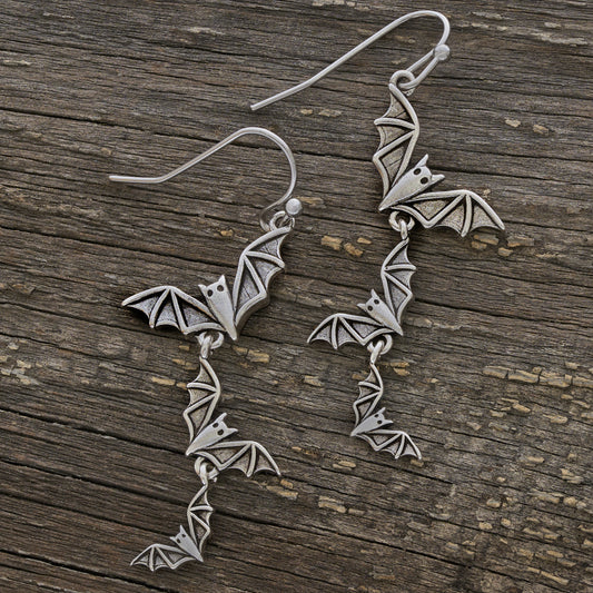 Vintage Cascading Bat Earrings with French Hooks