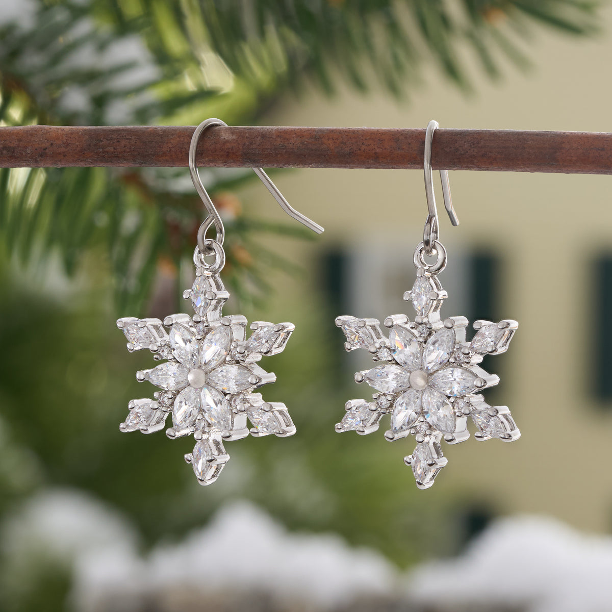Crystal Snowflake Earrings with French Hooks