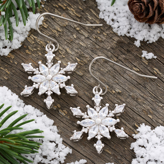 Crystal Snowflake Earrings with French Hooks