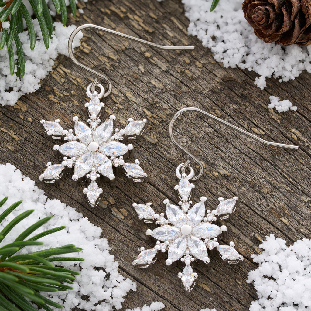 Crystal Snowflake Earrings with French Hooks