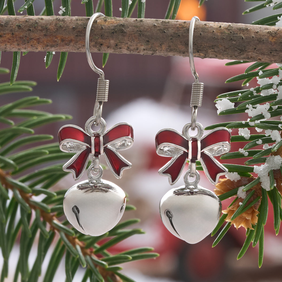 Jingle Bell Bow Earrings with French Hooks