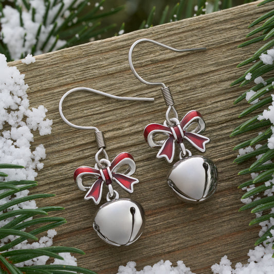 Jingle Bell Bow Earrings with French Hooks