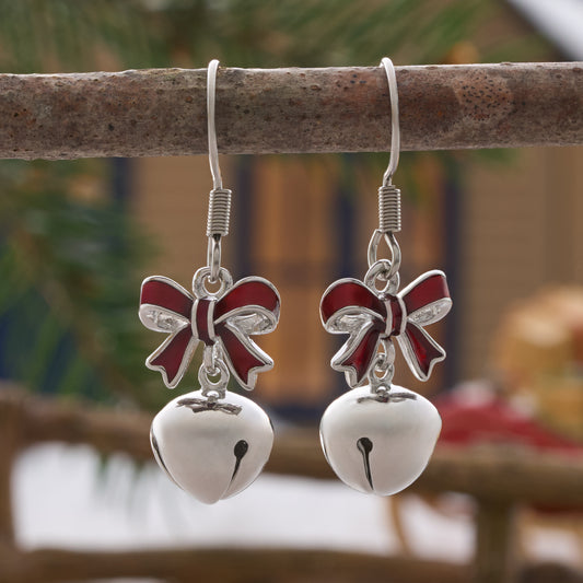 Jingle Bell Bow Earrings with French Hooks