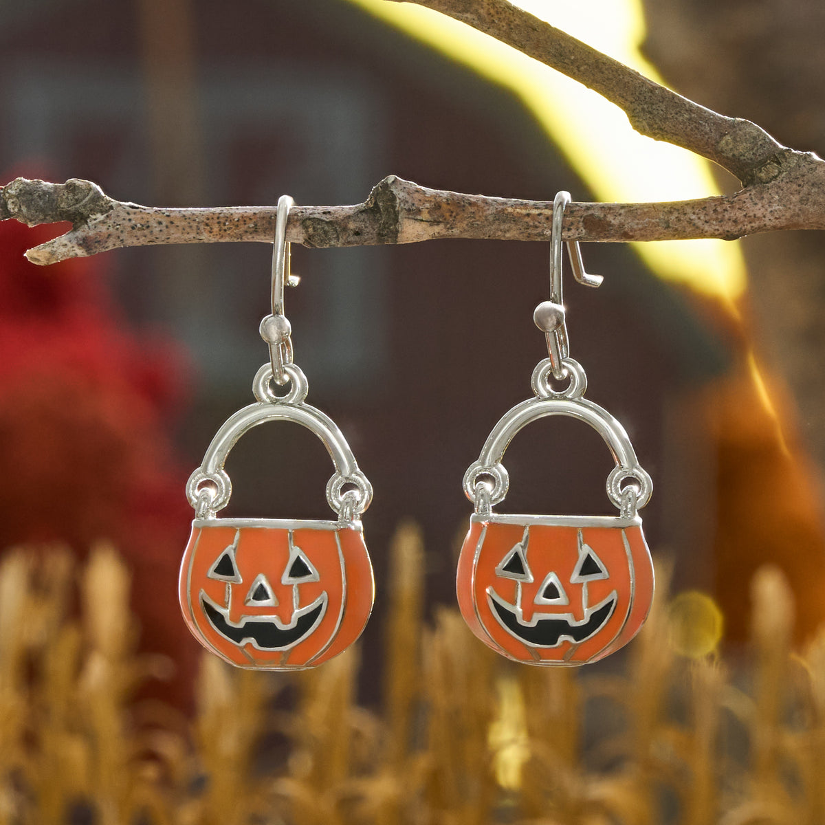 Jack-o'-Lantern Pail Earrings with French Hooks