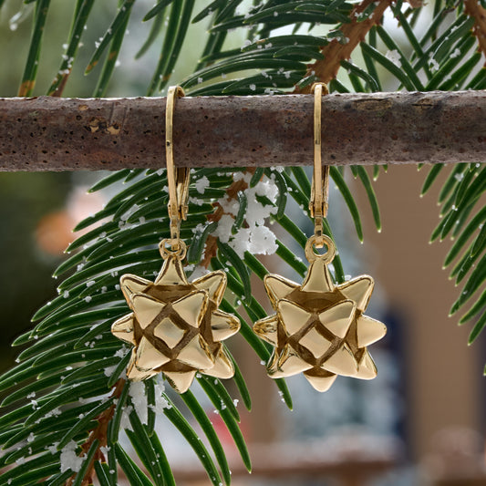 Gold Gift Bow Leverback Earrings