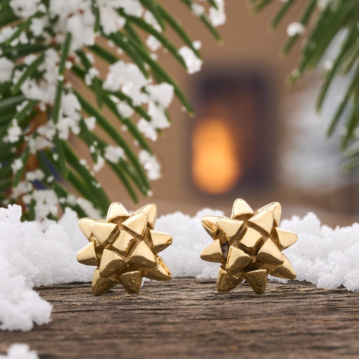 Gold Gift Bow Studs