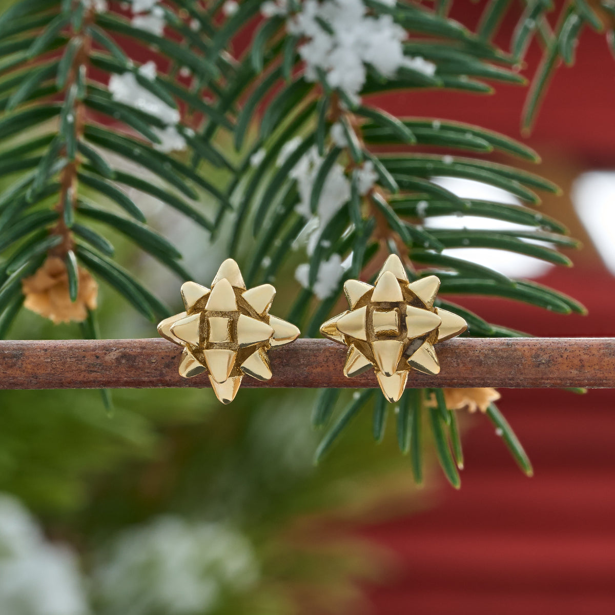 Gold Gift Bow Studs