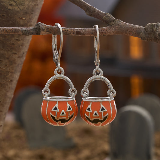 Jack-o'-Lantern Pail Leverback Earrings