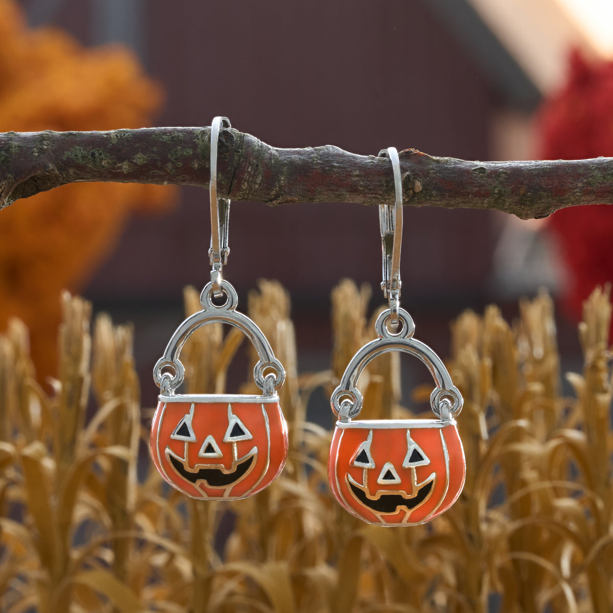 Jack-o'-Lantern Pail Leverback Earrings