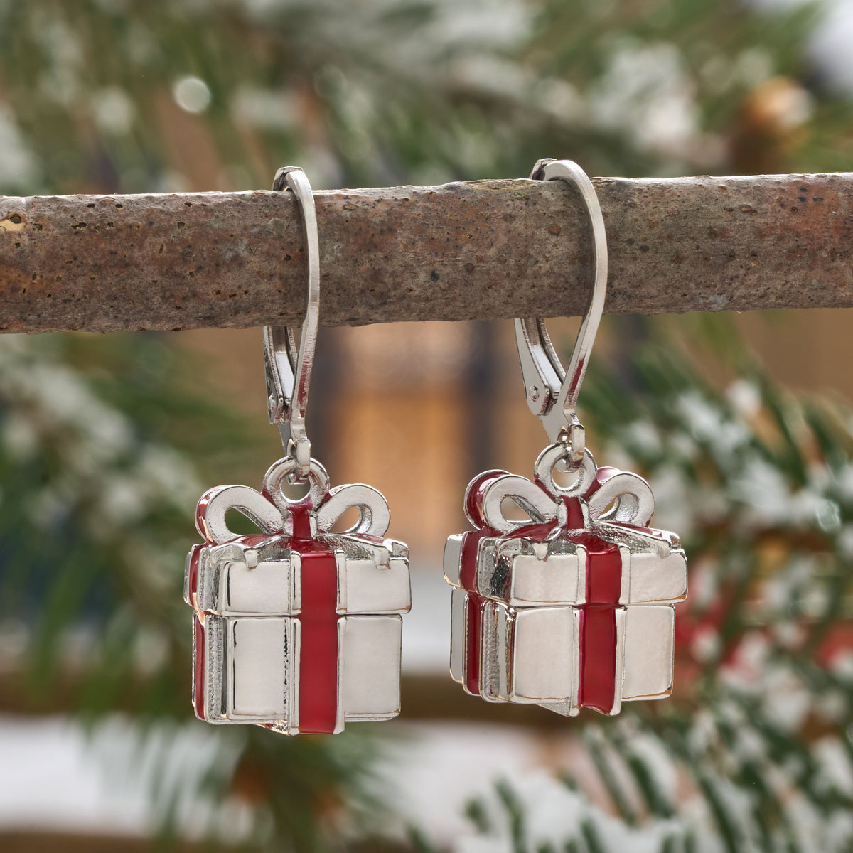 Christmas Gift Box Leverback Earrings