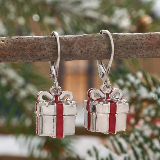 Christmas Gift Box Leverback Earrings
