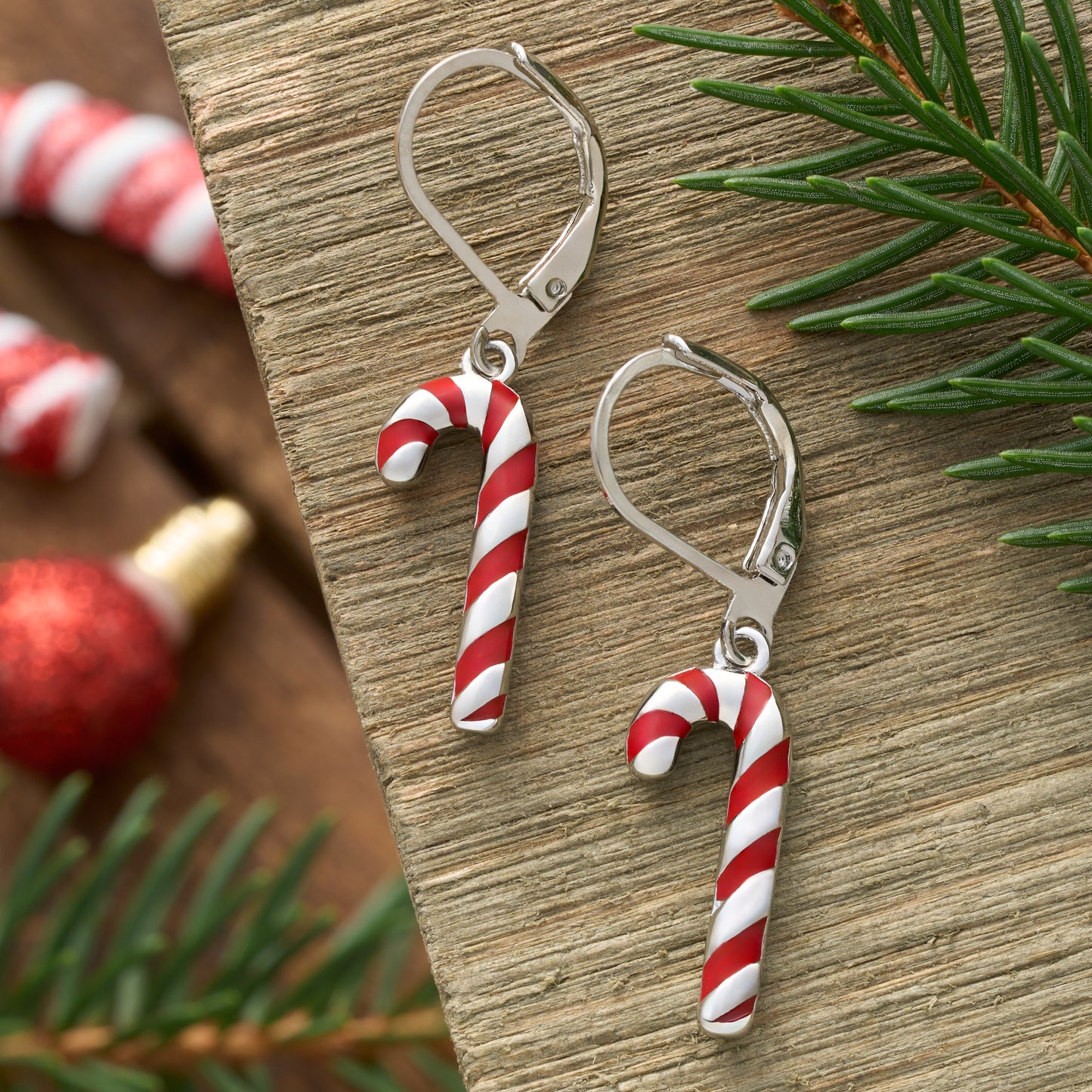 Leverback Enamel Candy Cane Earrings