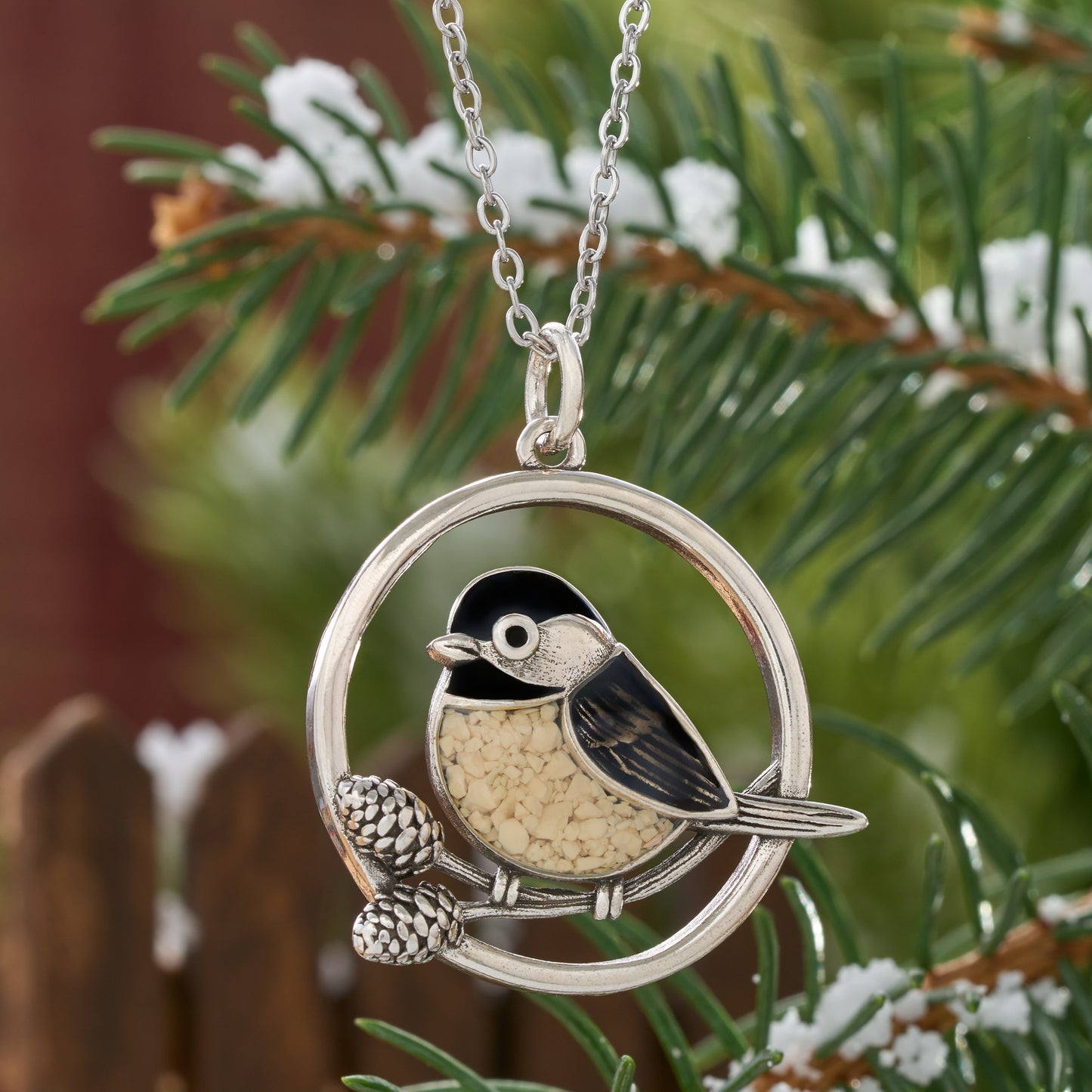 Chickadee Pine Branch Necklace