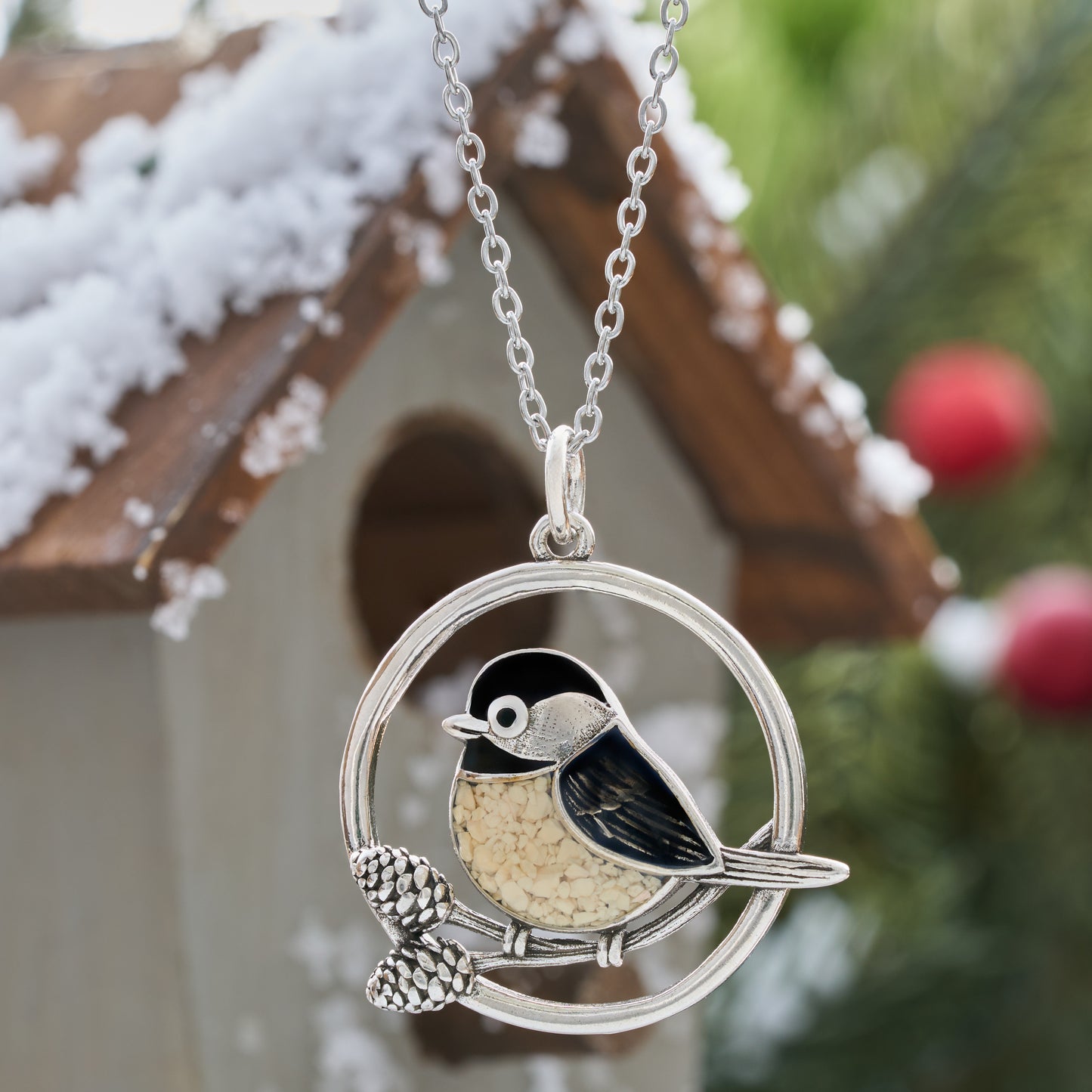 Chickadee Pine Branch Gift Set with French Hooks