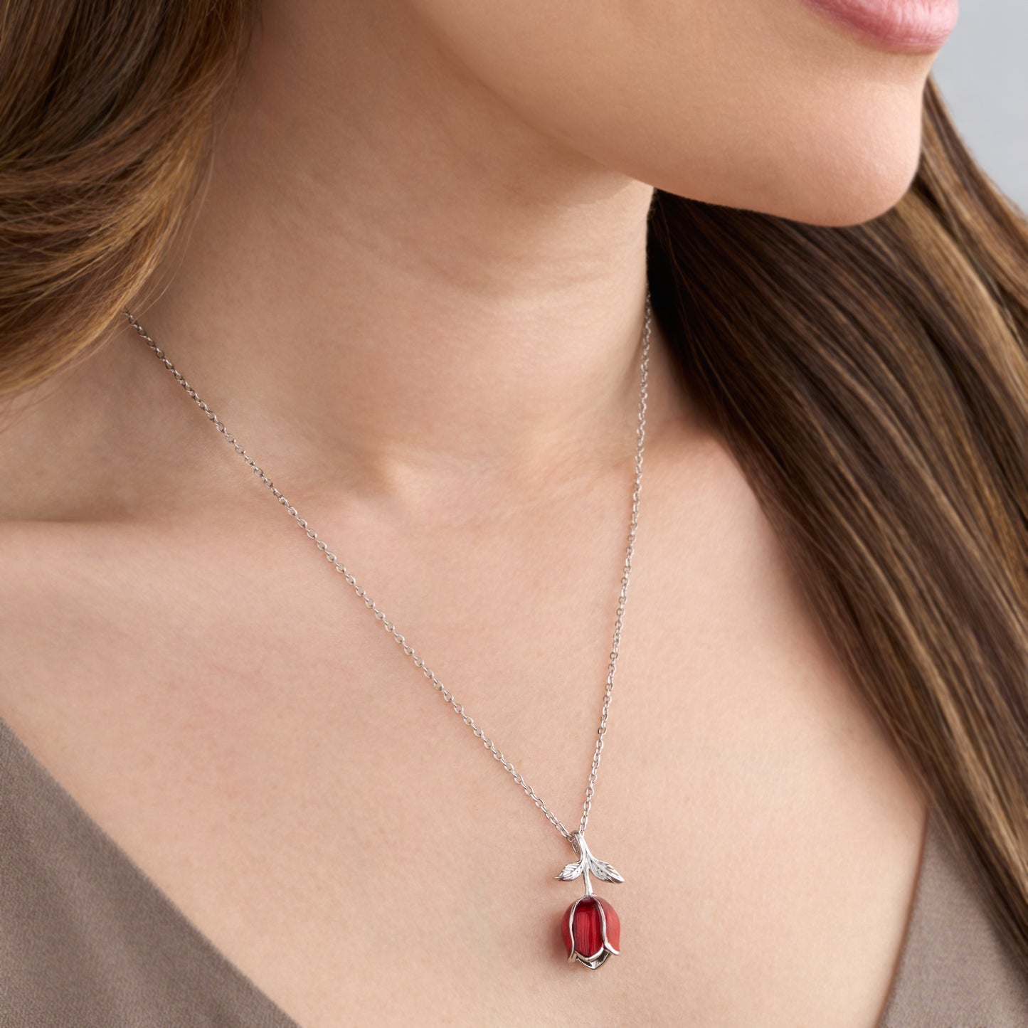 Hand-Painted Red Tulip Necklace