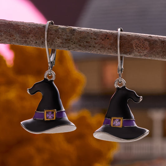 Enamel Witch Hat Leverback Earrings