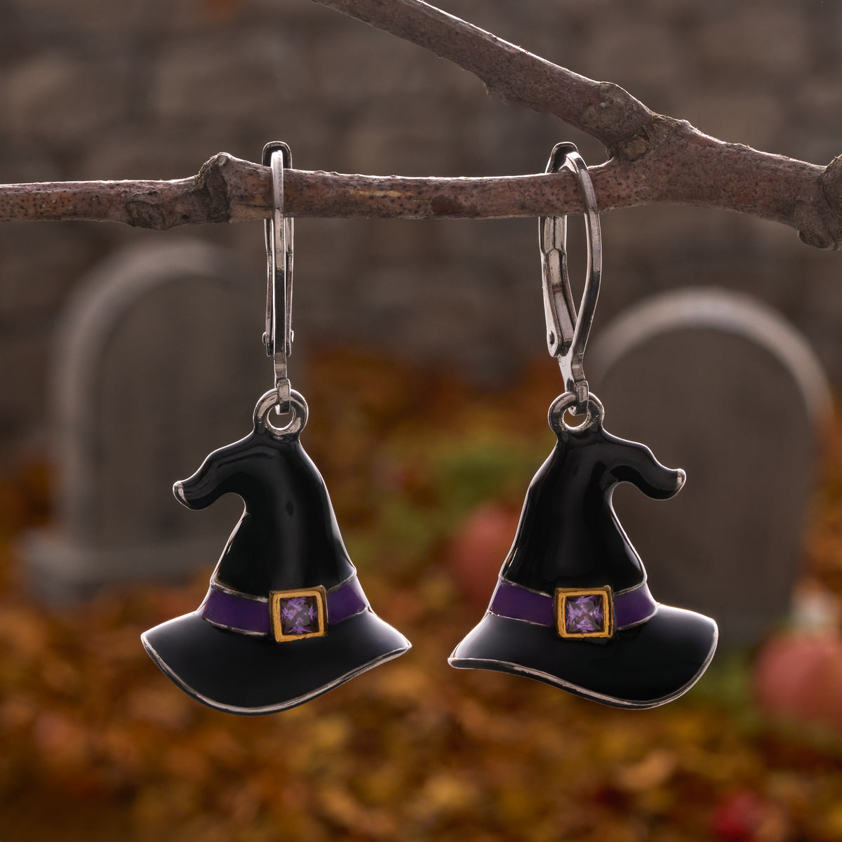 Enamel Witch Hat Leverback Earrings