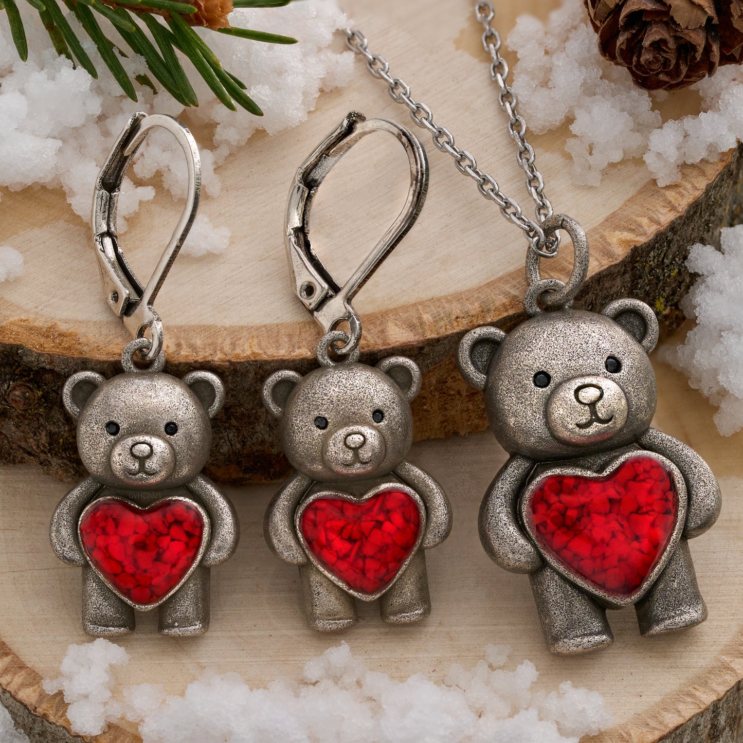 Teddy Bear with Red Glass Heart Gift Set