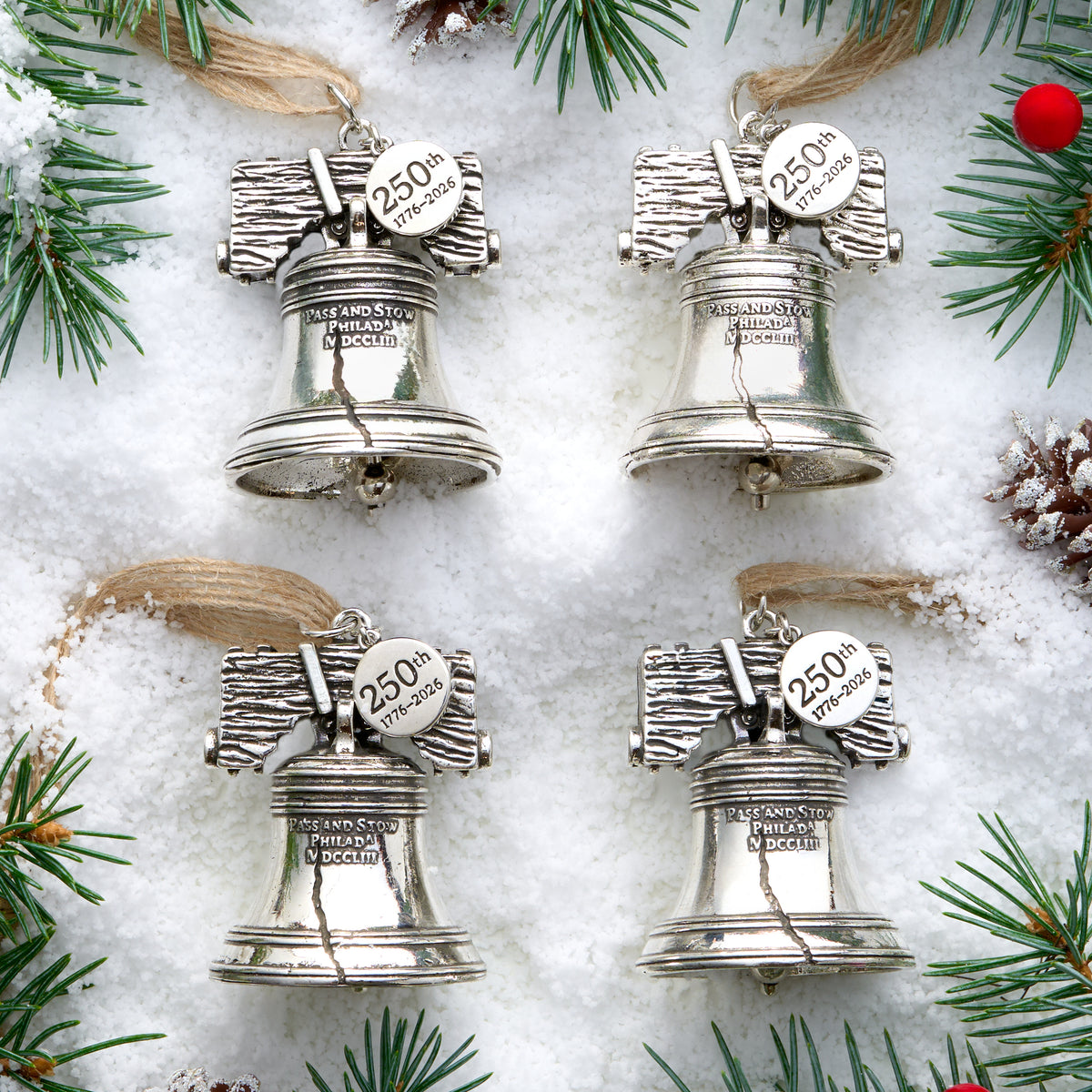 Vintage Liberty Bell Ornament Set (4pcs)