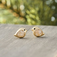 Load image into Gallery viewer, Gold Sterling Silver Mother of Pearl Birdie Studs