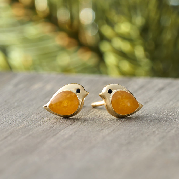 Gold Sterling Silver Yellow Sand Birdie Studs