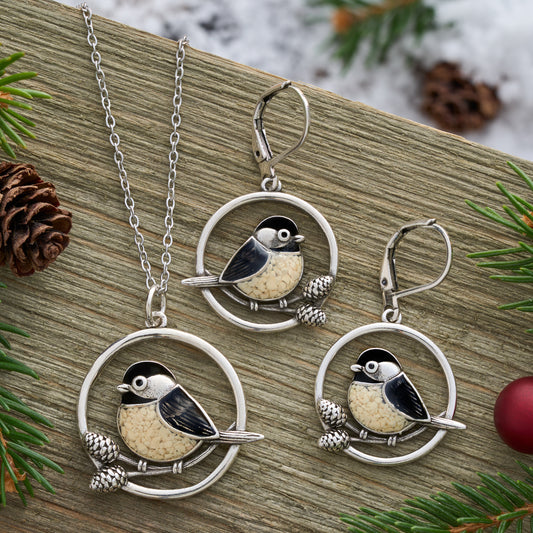 Leverback Chickadee Pine Branch Gift Set