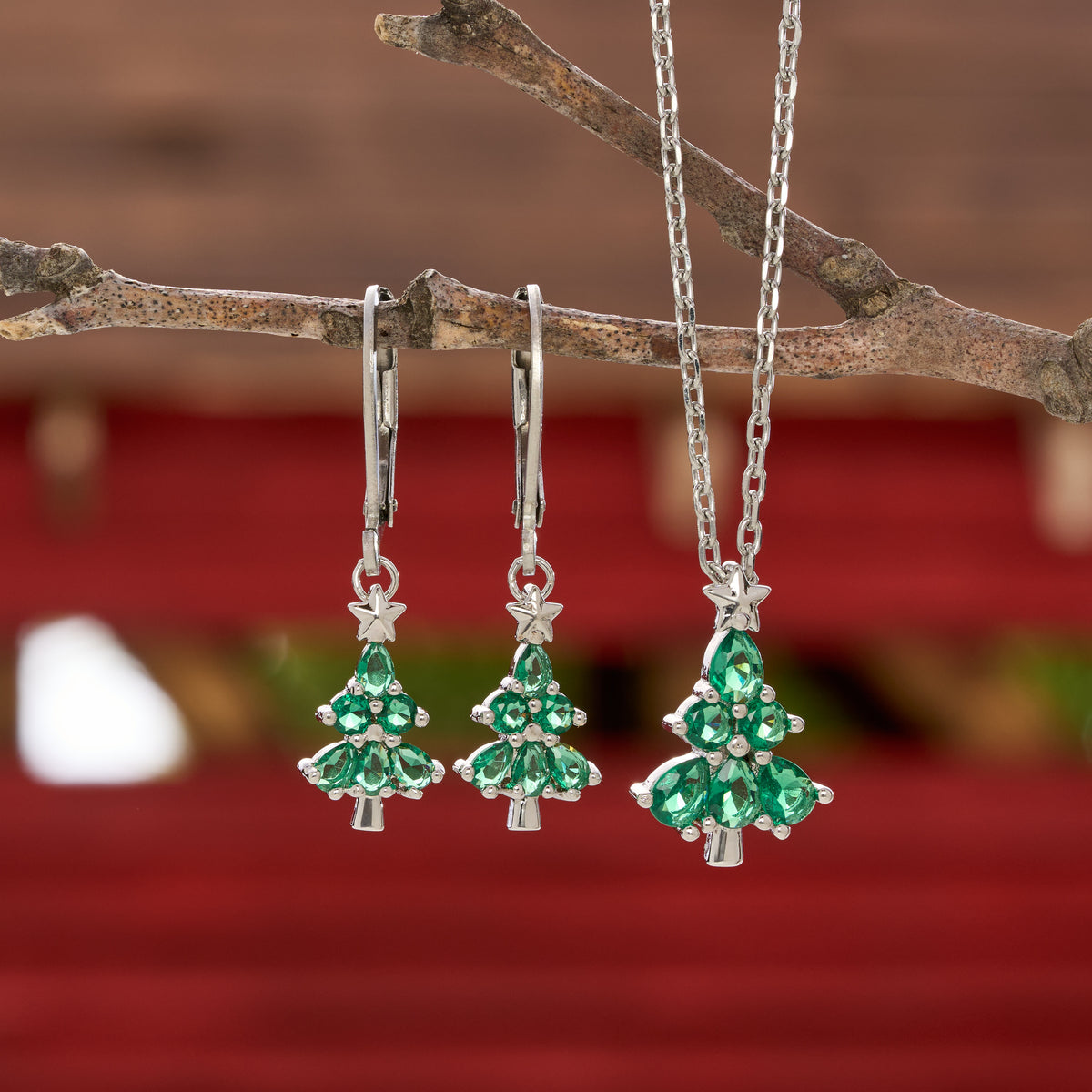 Dainty CZ Christmas Tree Gift Set (Leverbacks)