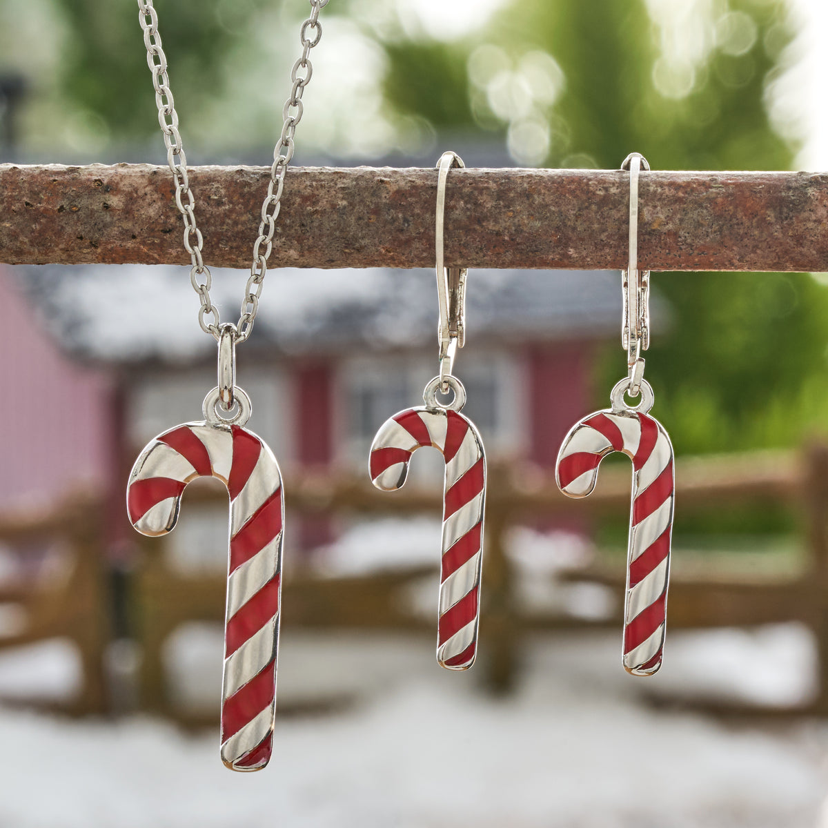 Leverback Enamel Candy Cane Gift Set