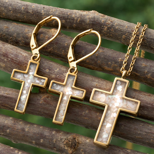 Gold Mother of Pearl Cross Gift Set