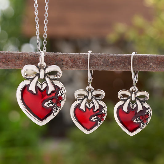 Red Enamel Holly Heart Bow Gift Set